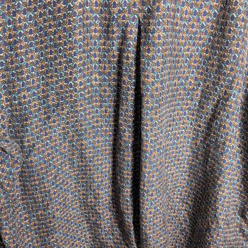 Cote De France 100% Silk Men's long sleeve shirt blue yellow green XL - Picture 6 of 6